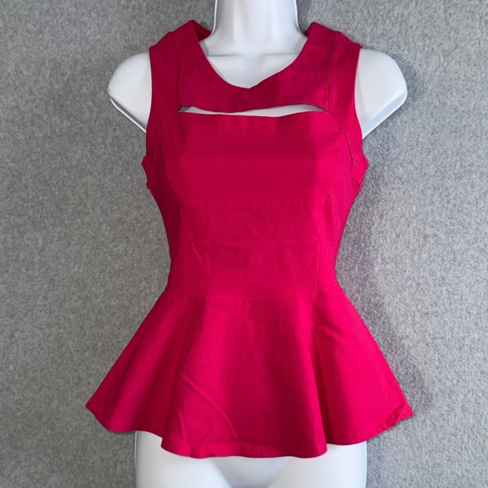 Leyva's Hot Pink Peplum Top Sleeveless Cutout Back Zipper Blouse Medium 1528